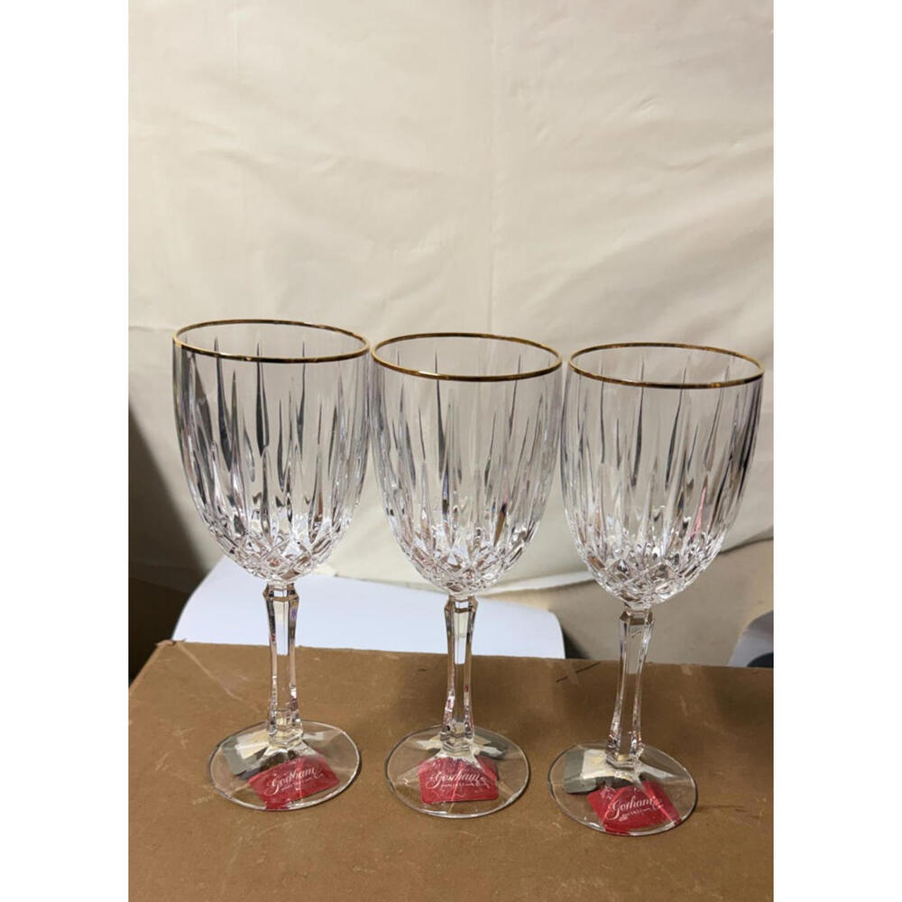 Set of 3‎ Gorham Crystal Wine Glasses with Gold Rim – New with Tags - Picture 8 of 11